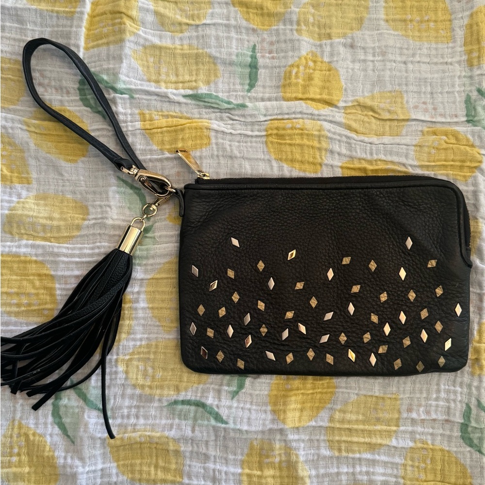 Fossil Tassle Mixed Metal Leather Wristlet Black